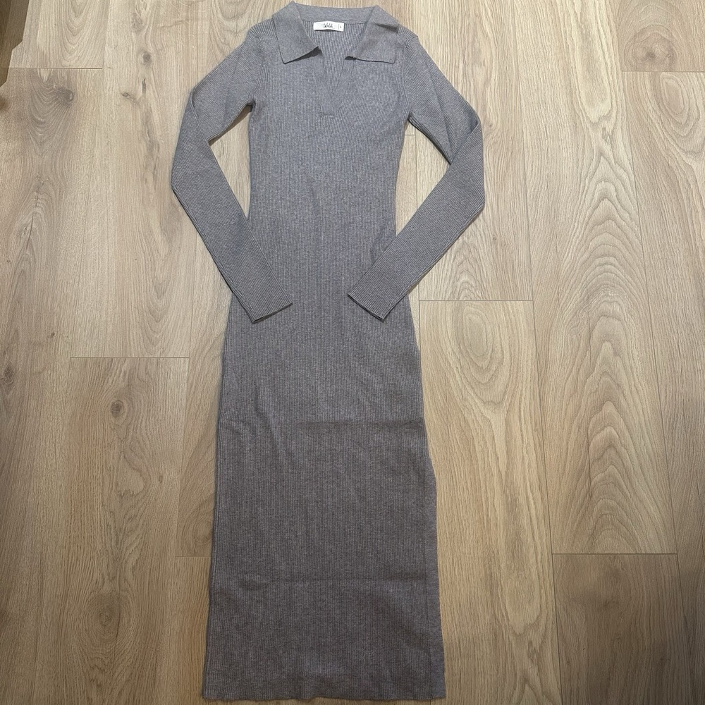 NWOT Talulah Midi Dress Women Medium Gray Jersey Stretch Polo Collar Minimalist
